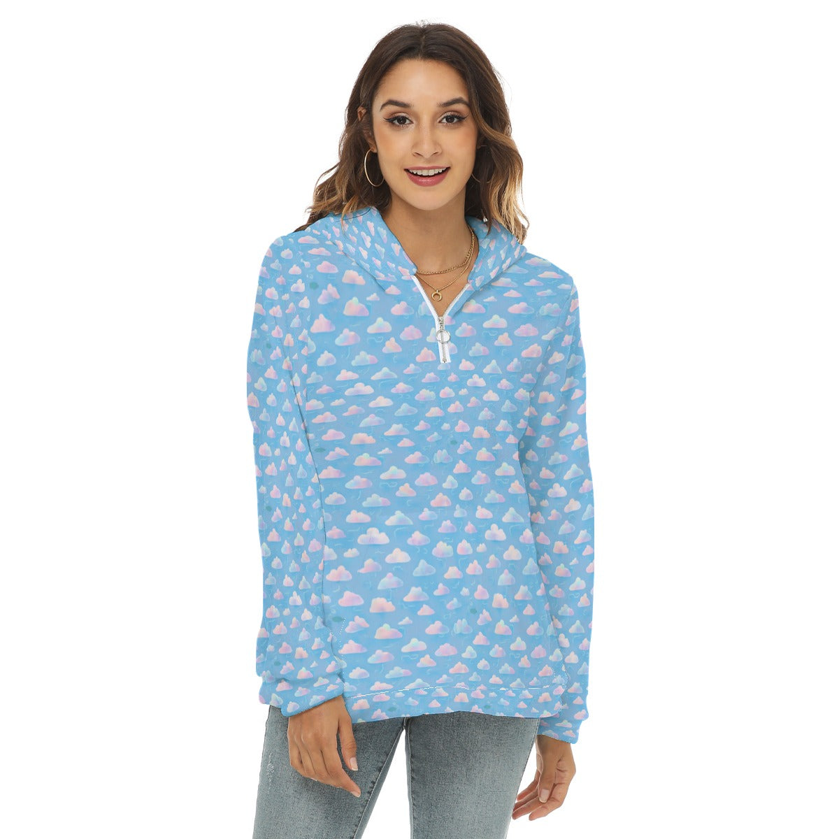Women's Borg Fleece Hoodie With Half Zip