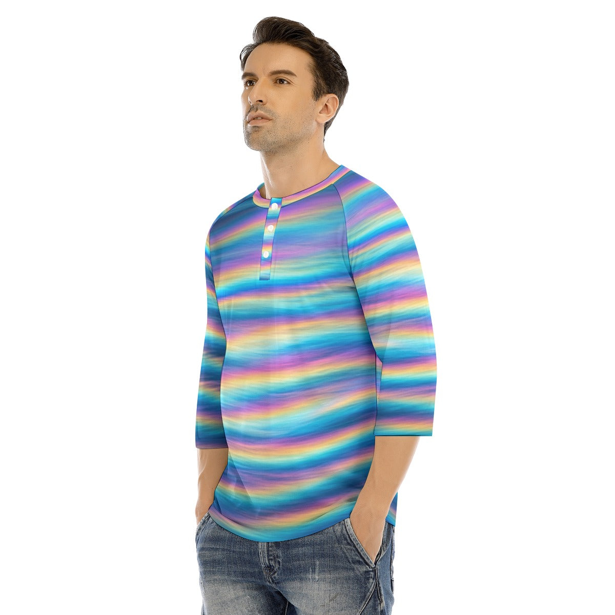 Men's Bracelet Sleeve T-shirt With Button Closure - view 3