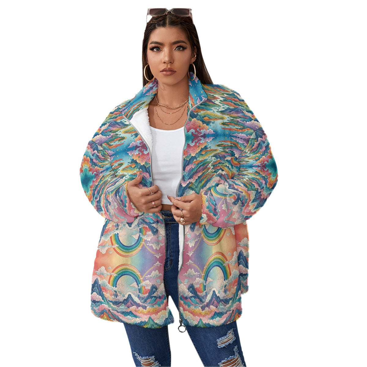 Unisex Borg Fleece Stand-up Collar Coat With Zipper Closure(Plus Size)