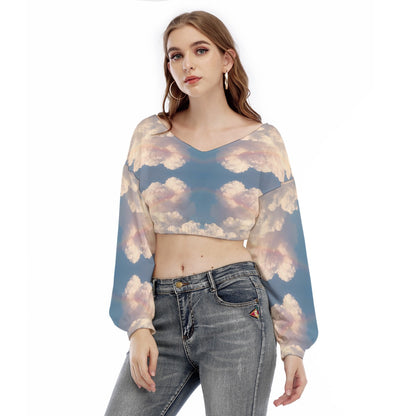 Women's V-neck Long Sleeve Cropped Sweatshirt