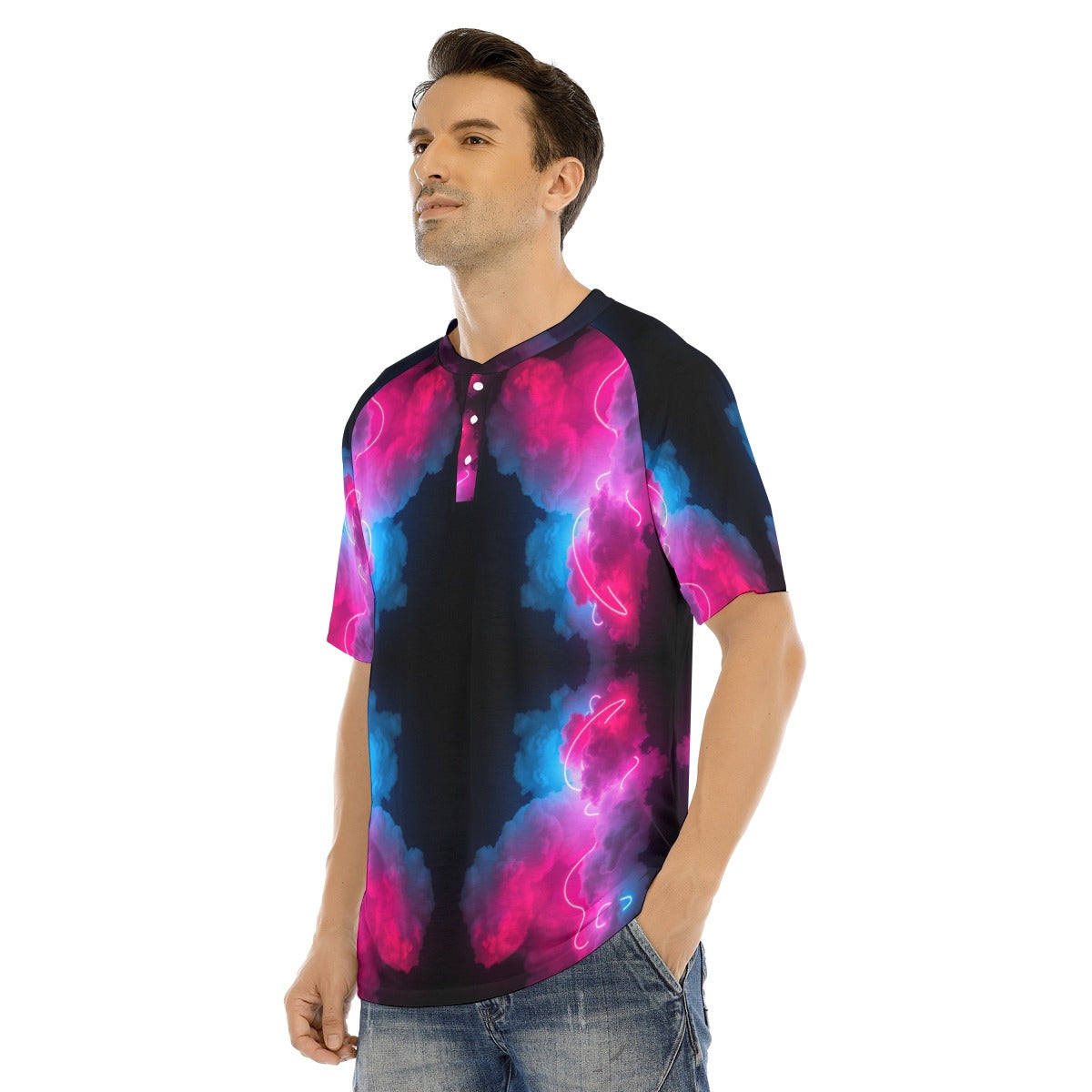 Men's Raglan Sleeve T-shirt With Button Closure