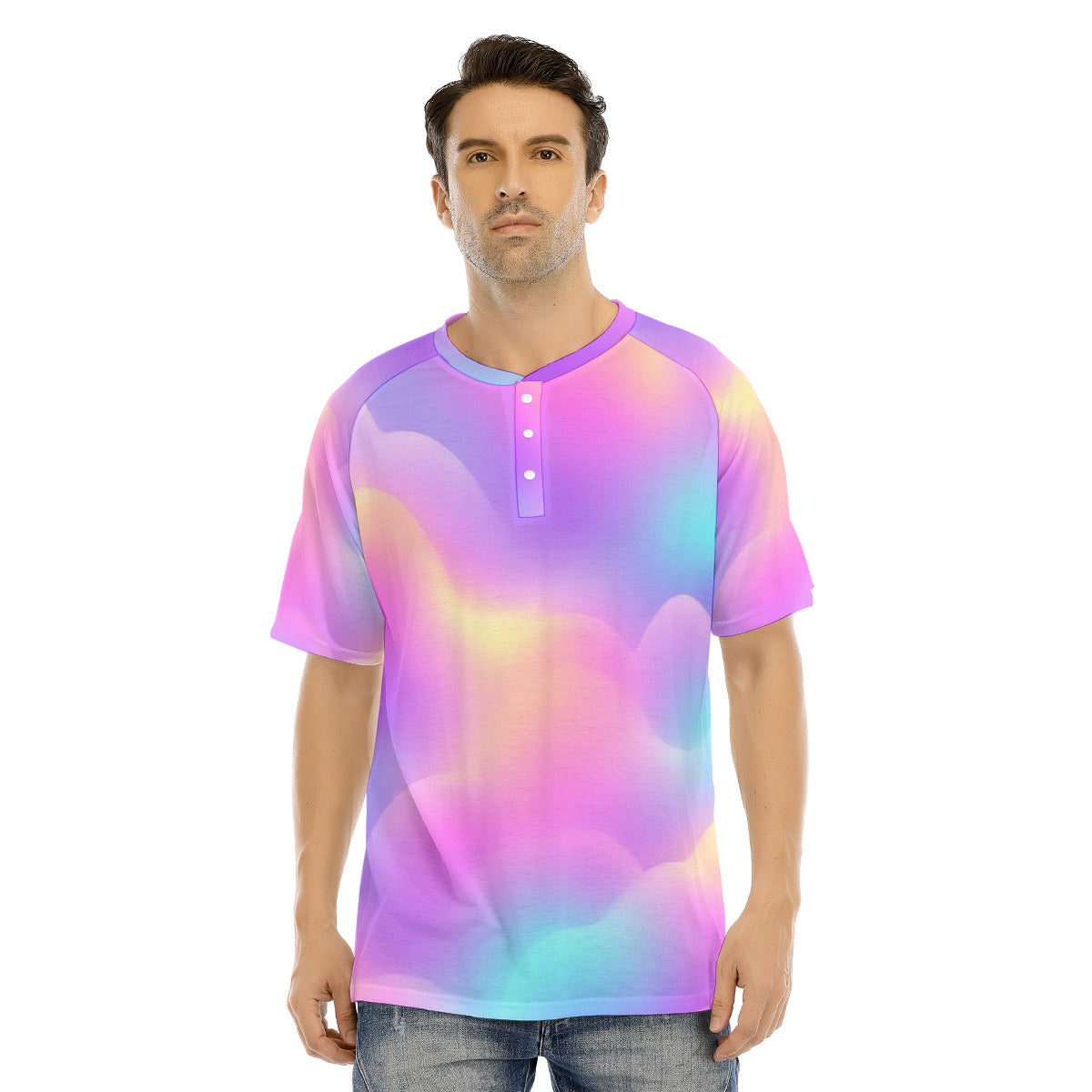 Men's Raglan Sleeve T-shirt With Button Closure
