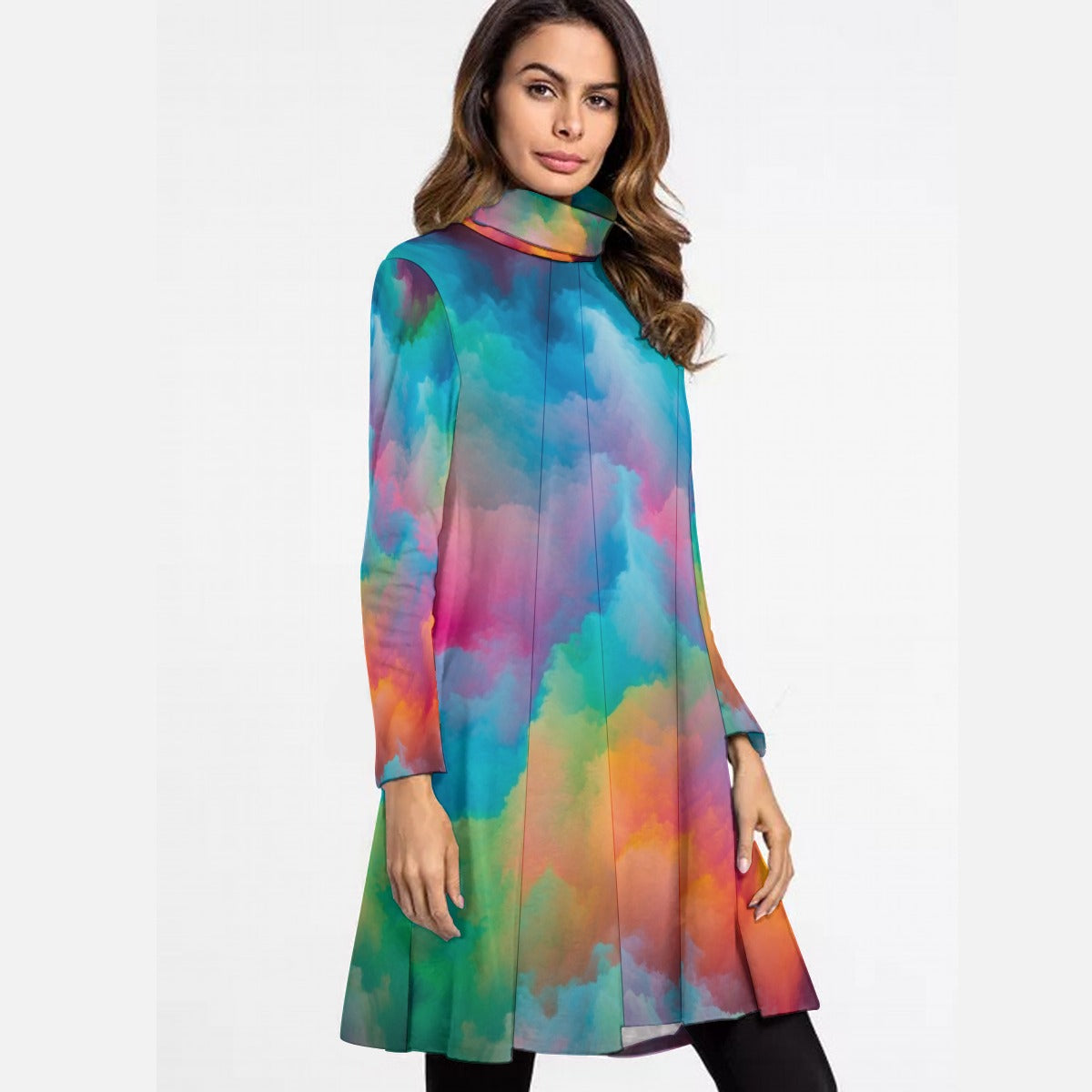 Women's High Neck Dress With Long Sleeve