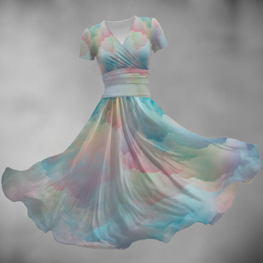 All-over Print Women's Short Sleeve V Neck Midi Dress
