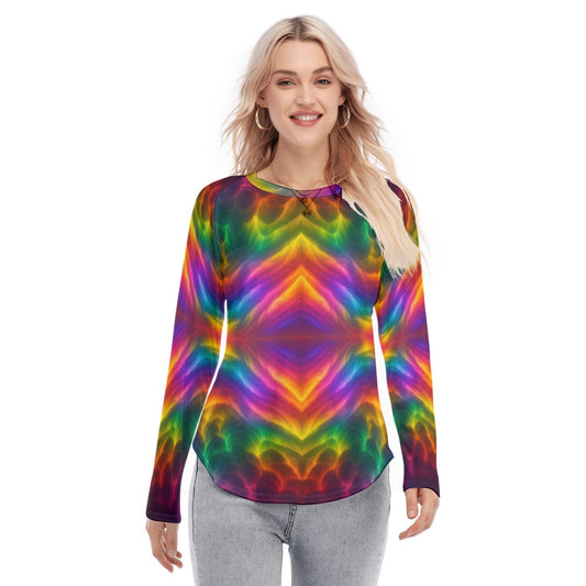Women's Raglan Sleeves U-Shaped Hem Long Sleeves Blouse