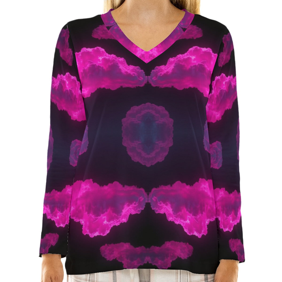 Women's Loose V-Neck T-Shirt With Long Sleeve