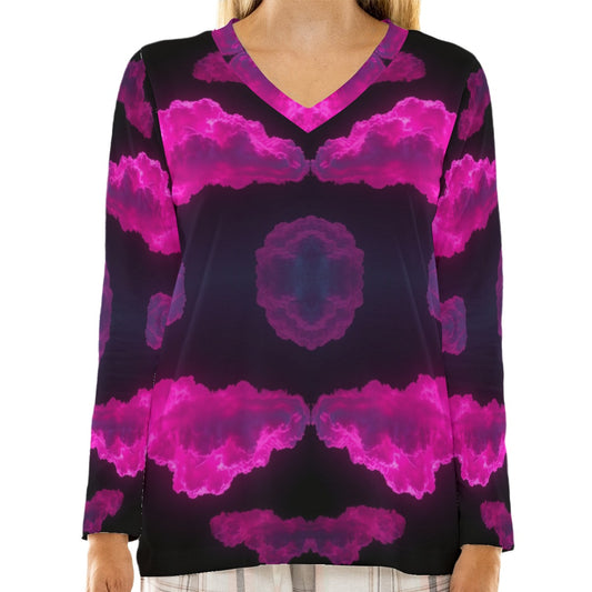 Women's Loose V-Neck T-Shirt With Long Sleeve