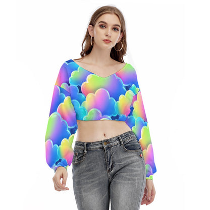 Women's V-neck Long Sleeve Cropped Sweatshirt