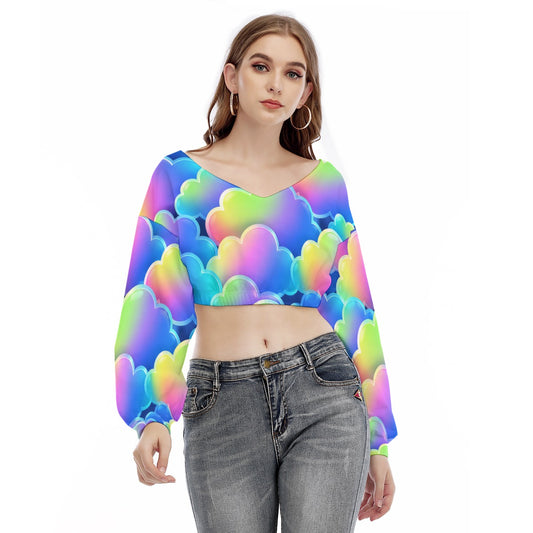 Women's V-neck Long Sleeve Cropped Sweatshirt