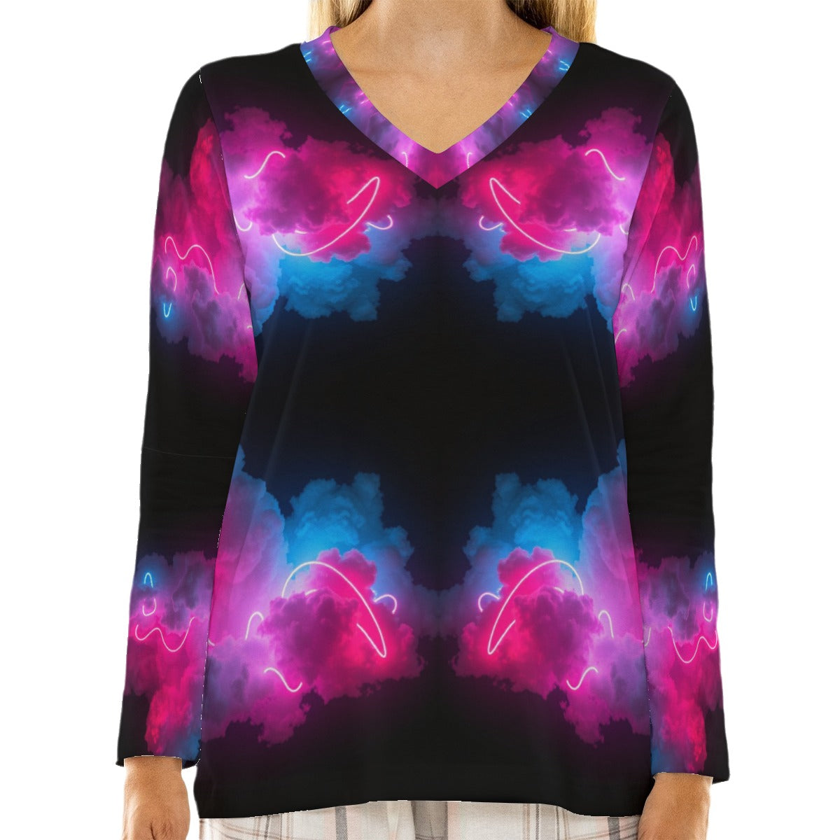 Women's Loose V-Neck T-Shirt With Long Sleeve