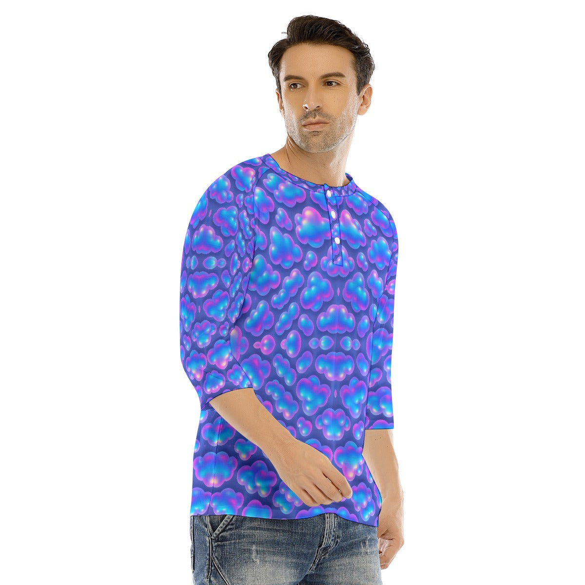 Men's Bracelet Sleeve T-shirt With Button Closure - view 2
