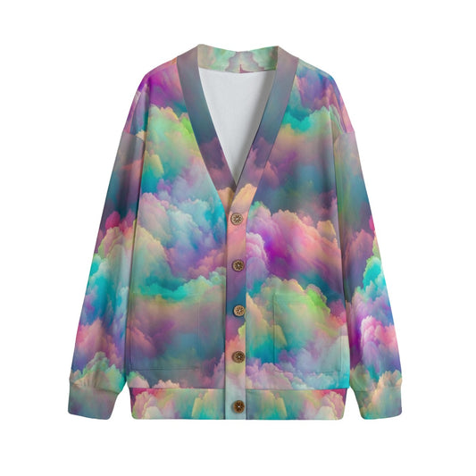 Unisex V-neck Knitted Fleece Cardigan With Button Closure