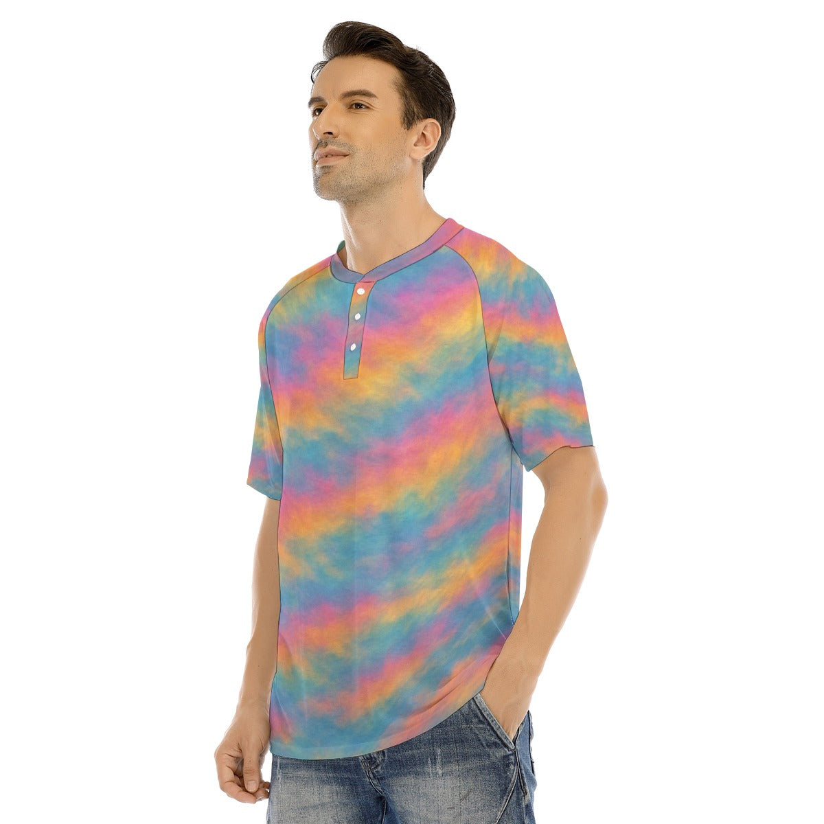 Men's Raglan Sleeve T-shirt With Button Closure