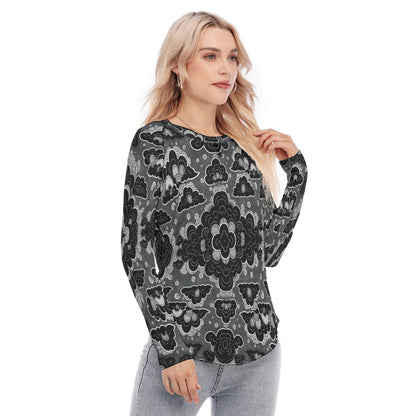Women's Raglan Sleeves U-Shaped Hem Long Sleeves Blouse