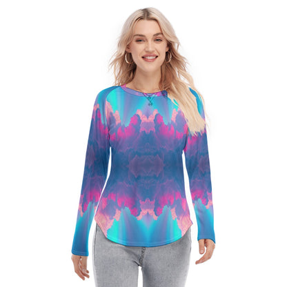 Women's Raglan Sleeves U-Shaped Hem Long Sleeves Blouse