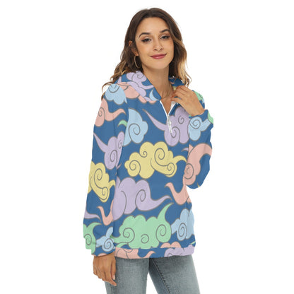 Women's Borg Fleece Hoodie With Half Zip