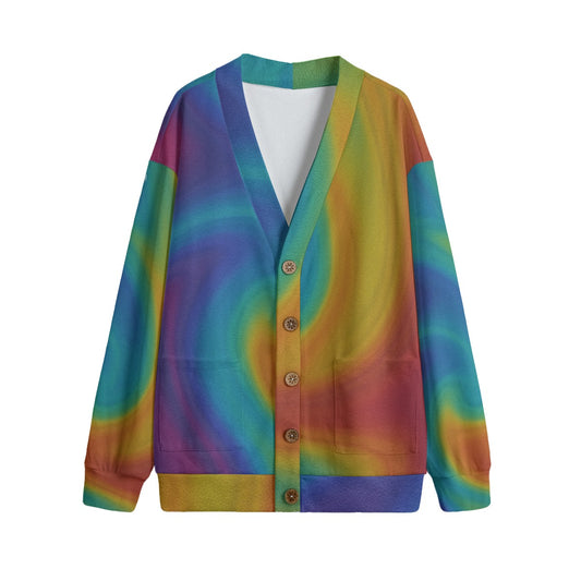 Unisex V-neck Knitted Fleece Cardigan With Button Closure