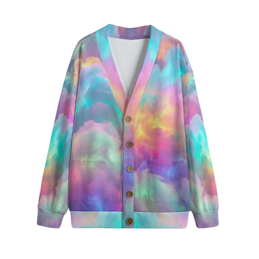 Unisex V-neck Knitted Fleece Cardigan With Button Closure
