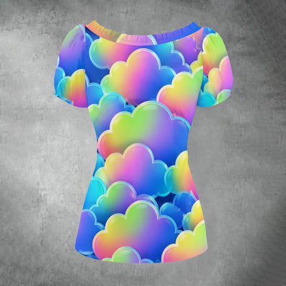 All-over print Women's Puff Sleeve Pleated Shirt