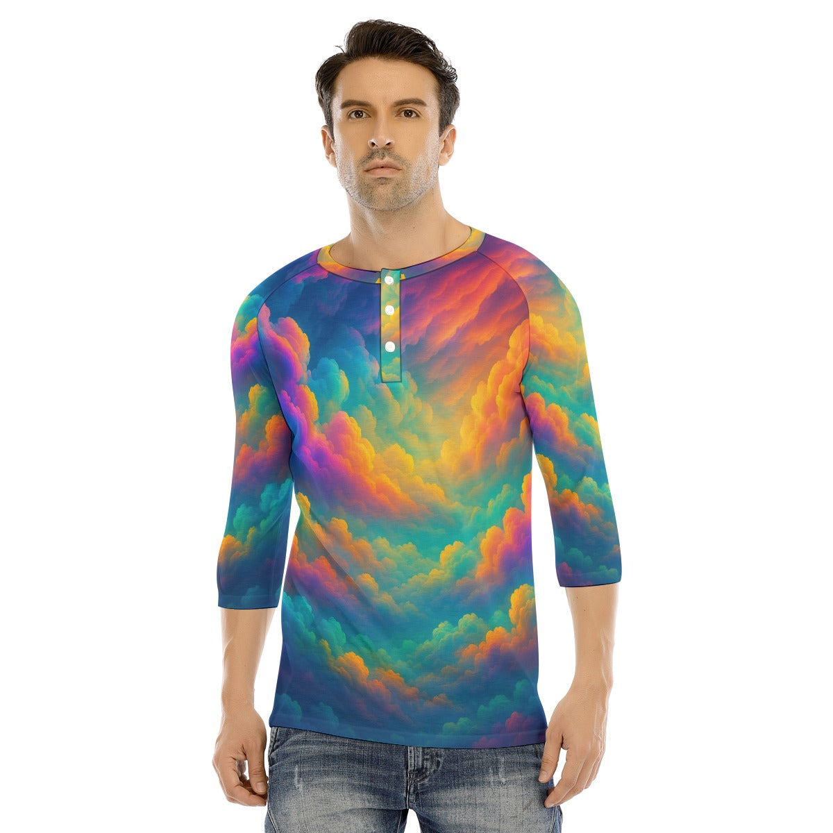 Men's Bracelet Sleeve T-shirt With Button Closure - view 1
