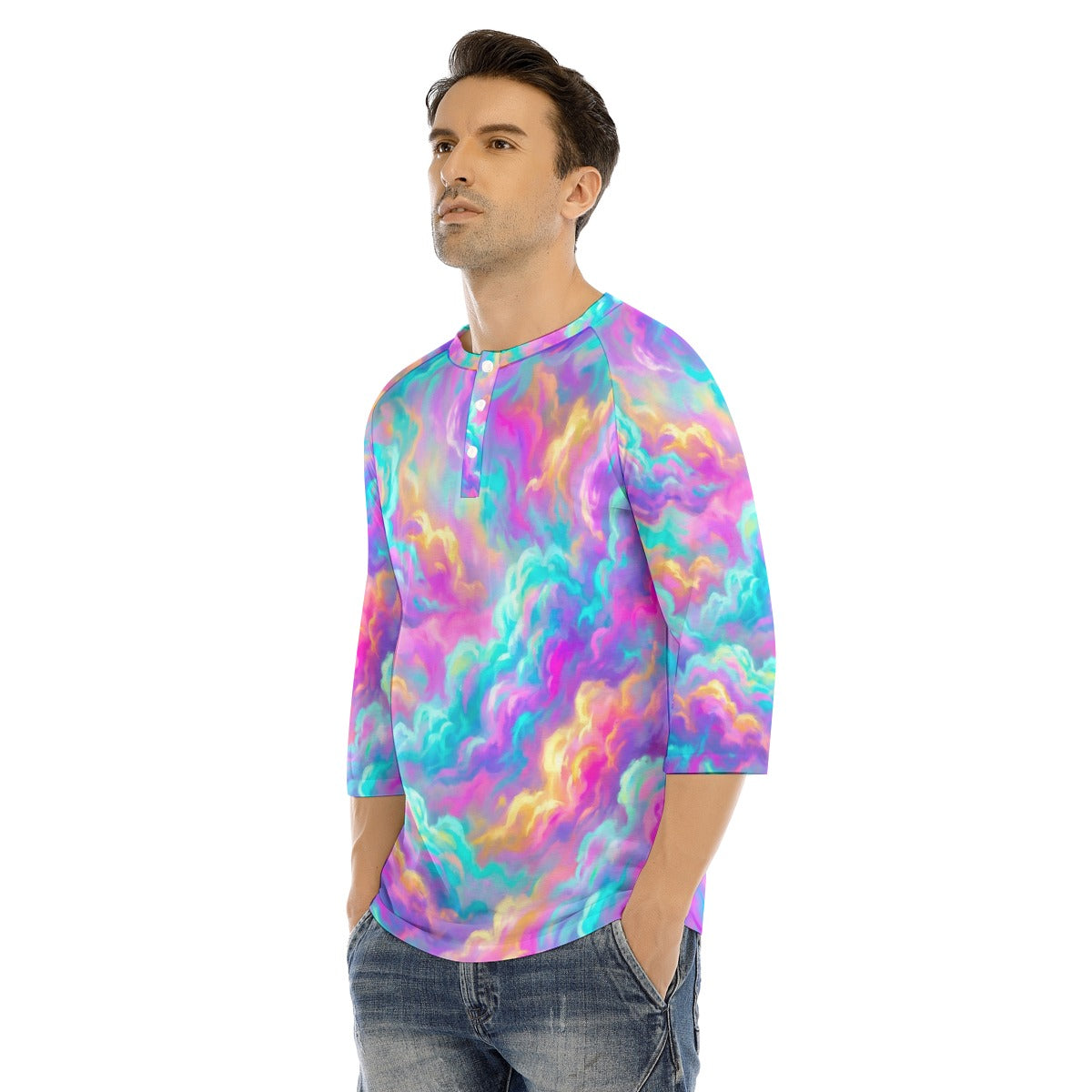 Men's Bracelet Sleeve T-shirt With Button Closure - view 3
