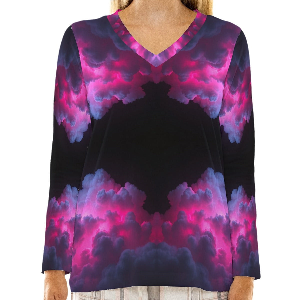 Women's Loose V-Neck T-Shirt With Long Sleeve