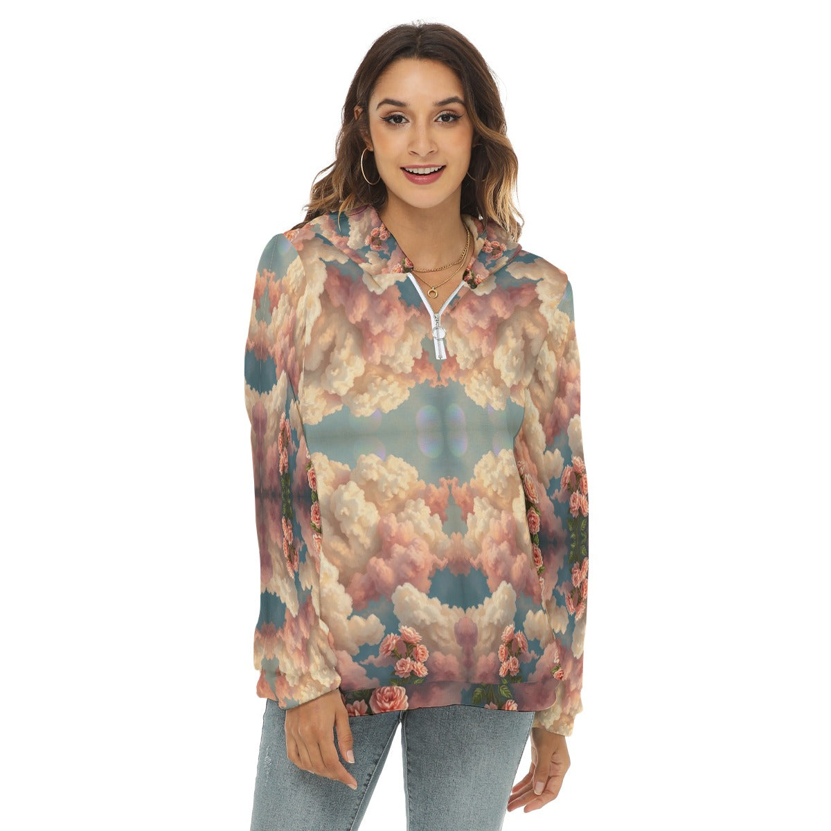 Women's Borg Fleece Hoodie With Half Zip