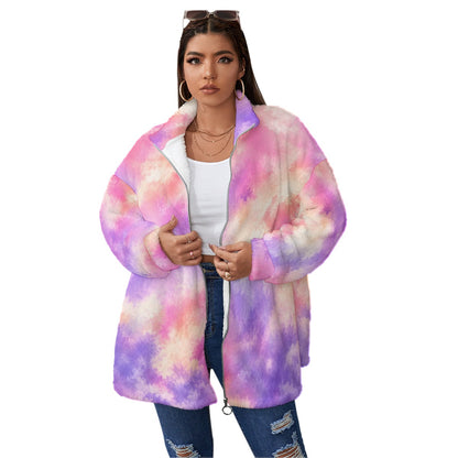 Unisex Borg Fleece Stand-up Collar Coat With Zipper Closure(Plus Size) by O’Nimbus