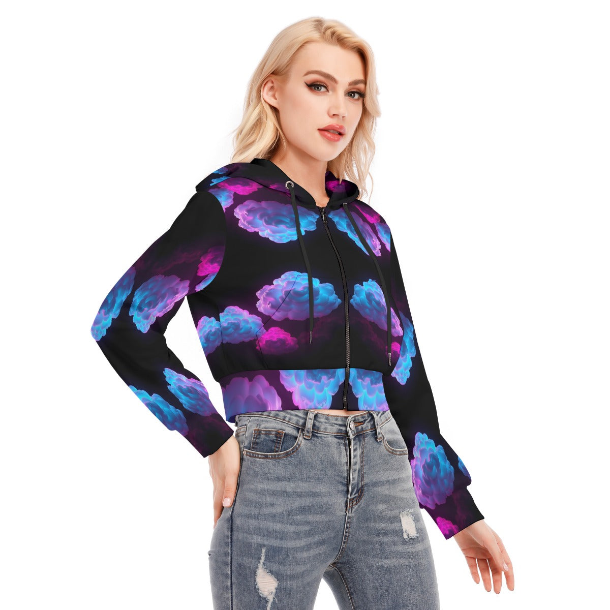 Women's Crop Top Hoodie With Zipper Closure