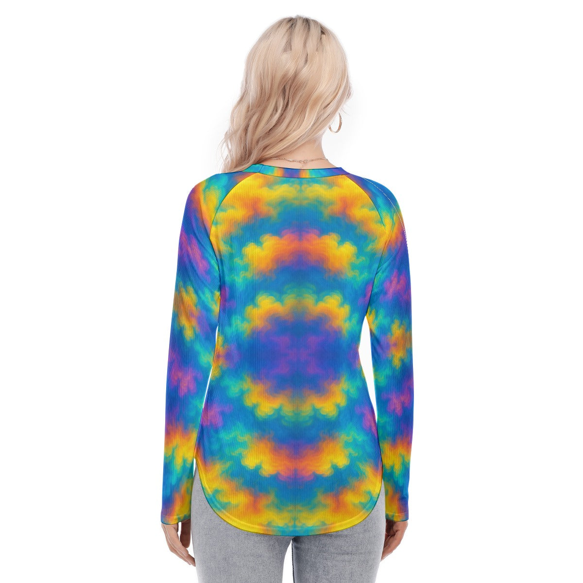 Women's Raglan Sleeves U-Shaped Hem Long Sleeves Blouse