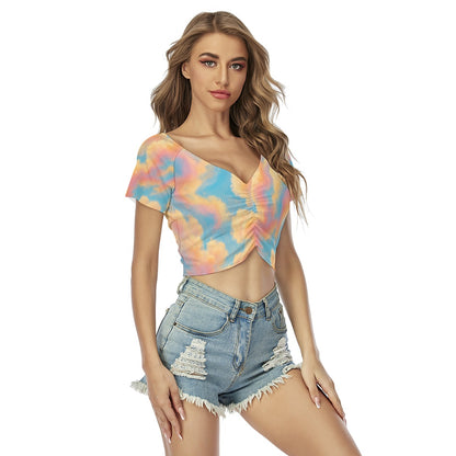 Women's Raglan Drawstring Front Crop Tee