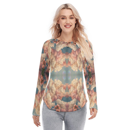 Women's Raglan Sleeves U-Shaped Hem Long Sleeves Blouse