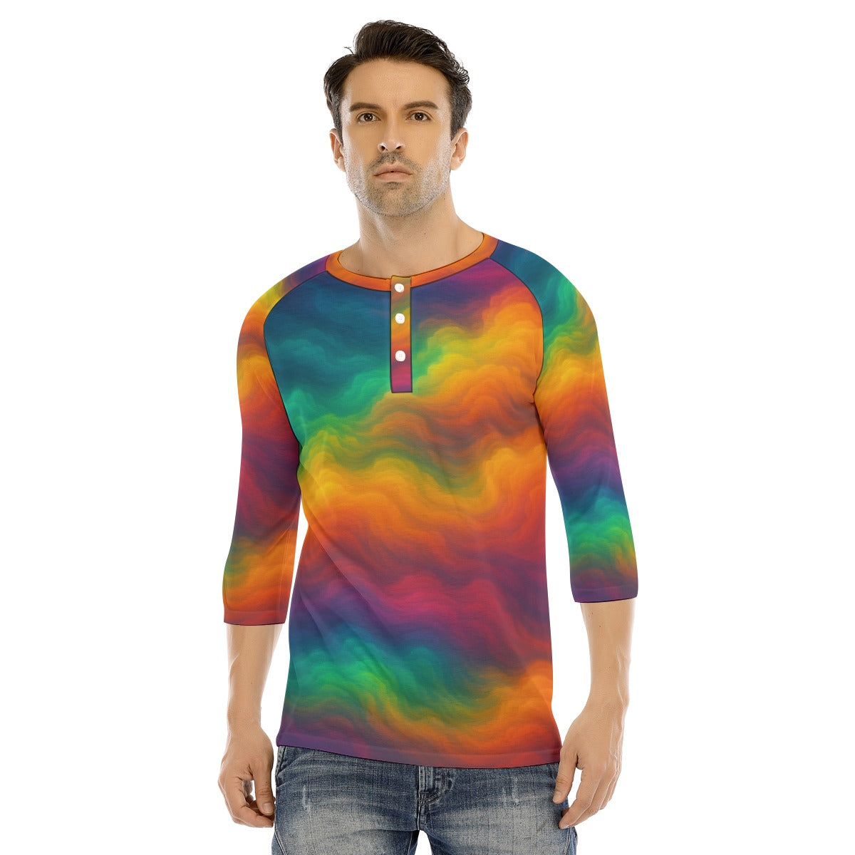 Men's Bracelet Sleeve T-shirt With Button Closure - view 1