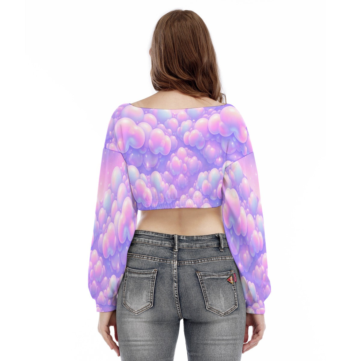 Women's V-neck Long Sleeve Cropped Sweatshirt