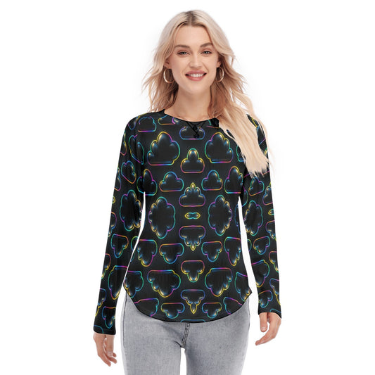 Women's Raglan Sleeves U-Shaped Hem Long Sleeves Blouse