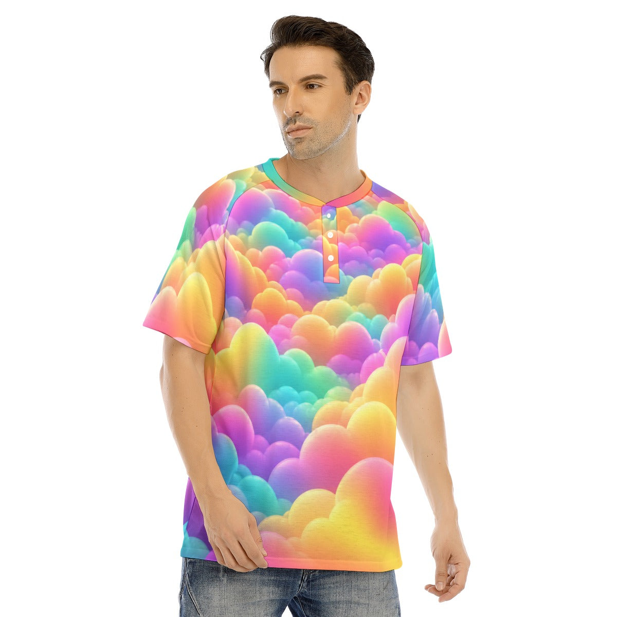 Men's Raglan Sleeve T-shirt With Button Closure