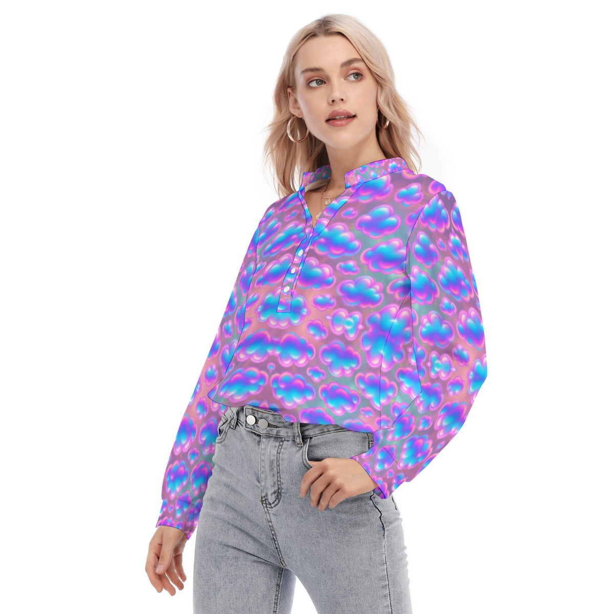 Women's Long Sleeve Blouse With Button Closure