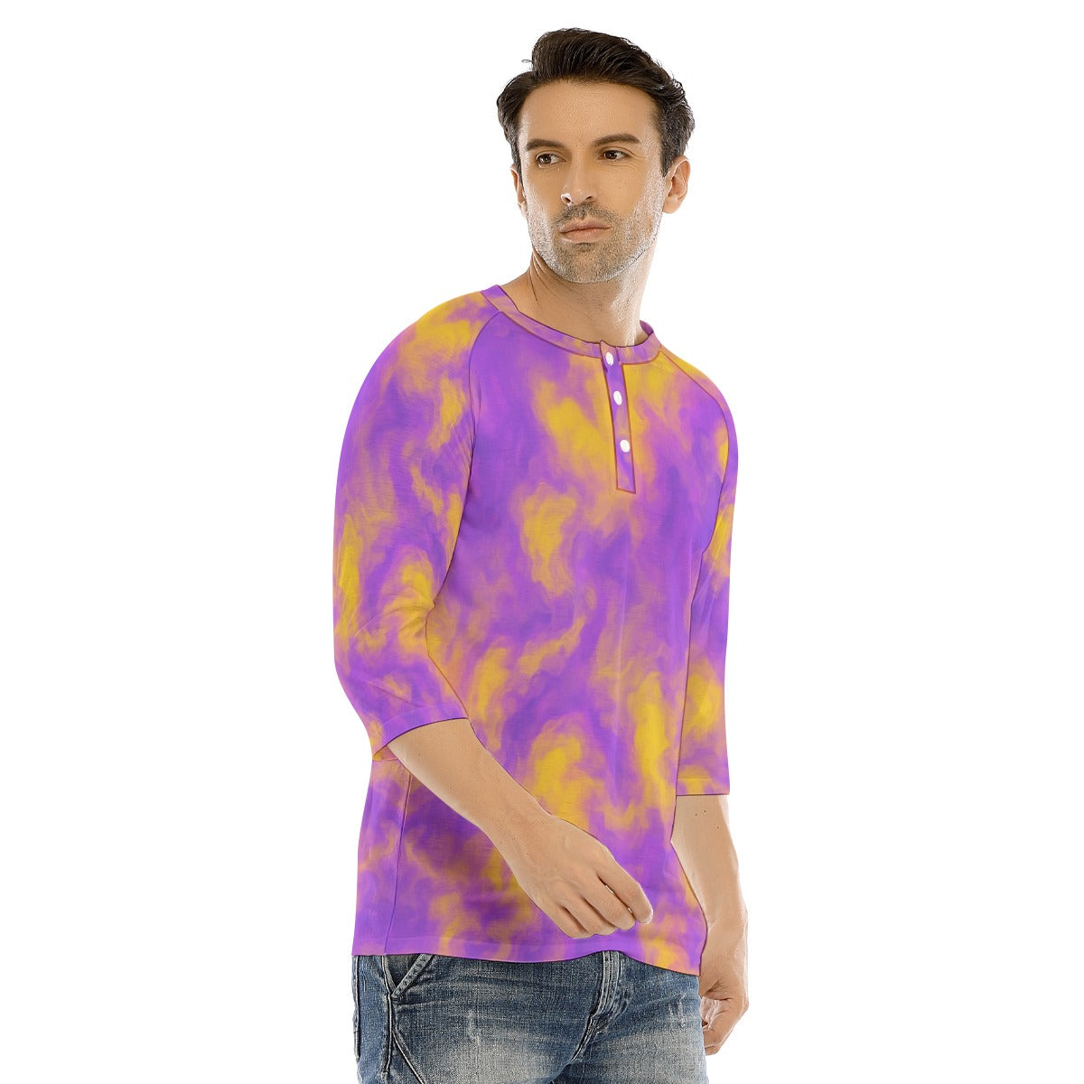 Men's Bracelet Sleeve T-shirt With Button Closure - view 2