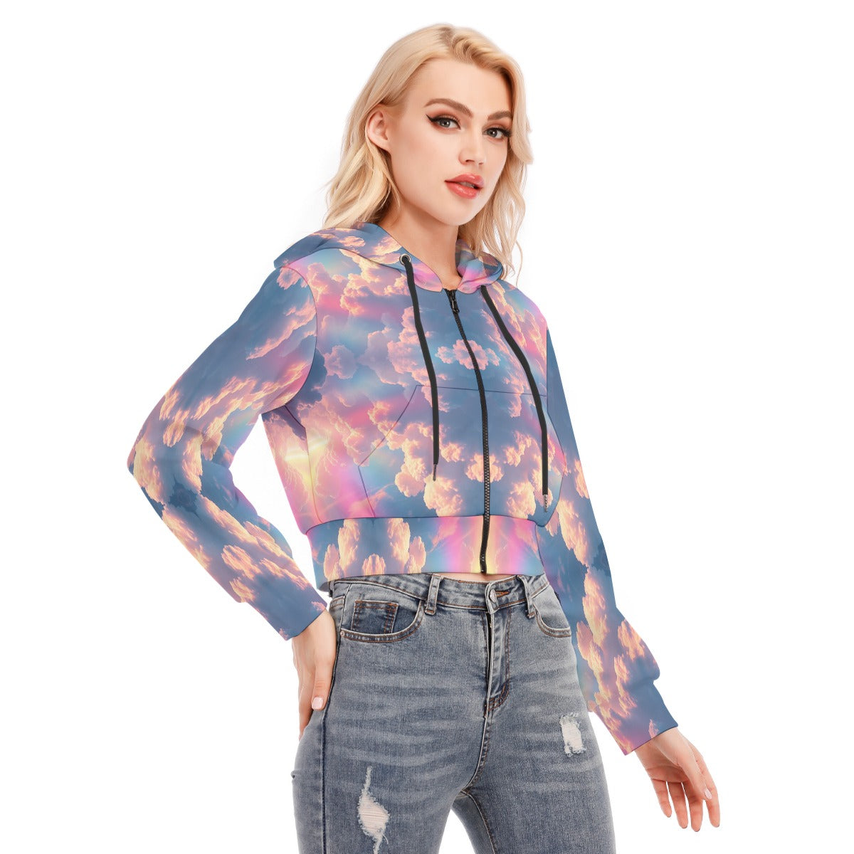 Women's Crop Top Hoodie With Zipper Closure