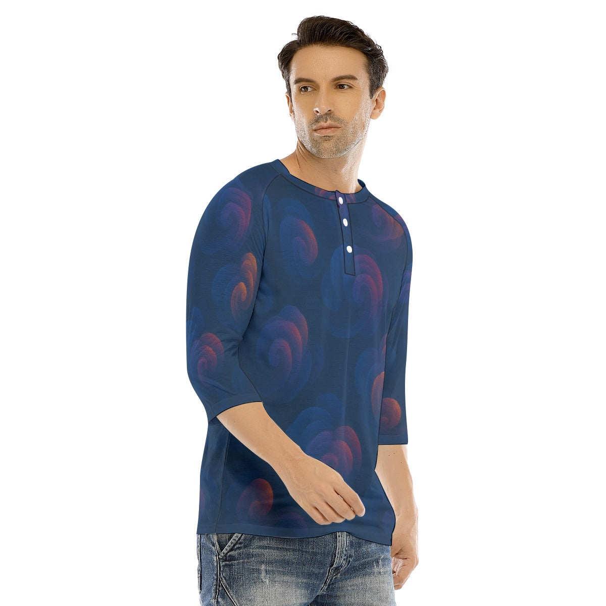 Men's Bracelet Sleeve T-shirt With Button Closure - view 2