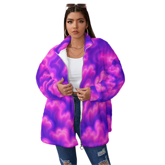 Unisex Borg Fleece Stand-up Collar Coat With Zipper Closure(Plus Size)