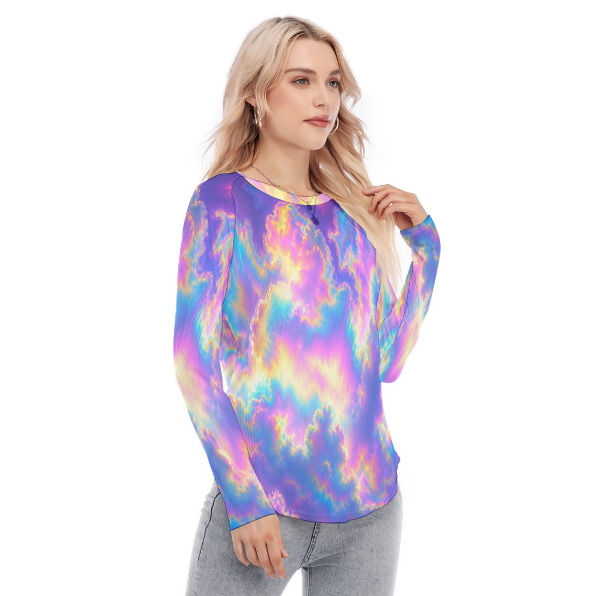 Women's Raglan Sleeves U-Shaped Hem Long Sleeves Blouse