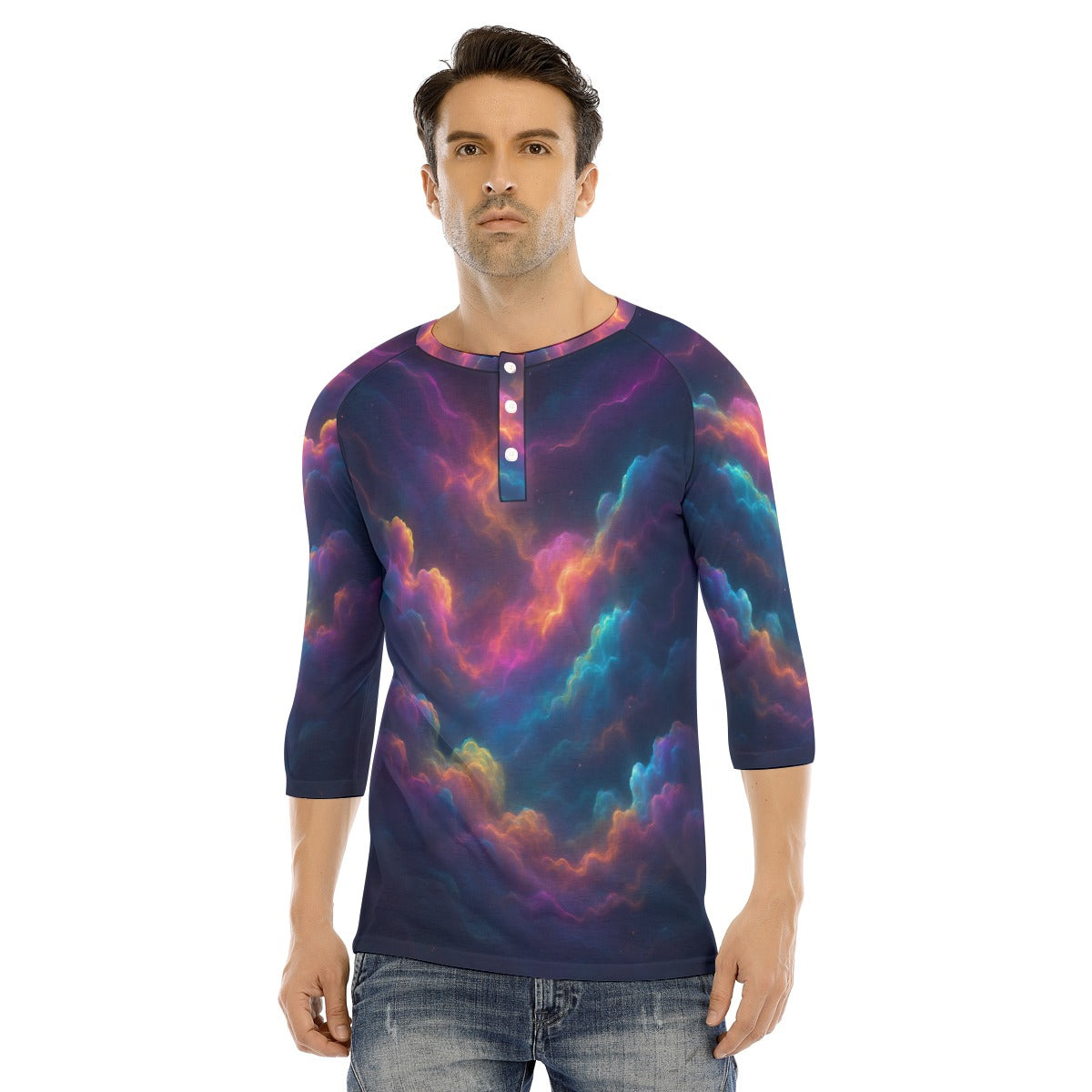 Men's Bracelet Sleeve T-shirt With Button Closure - view 1