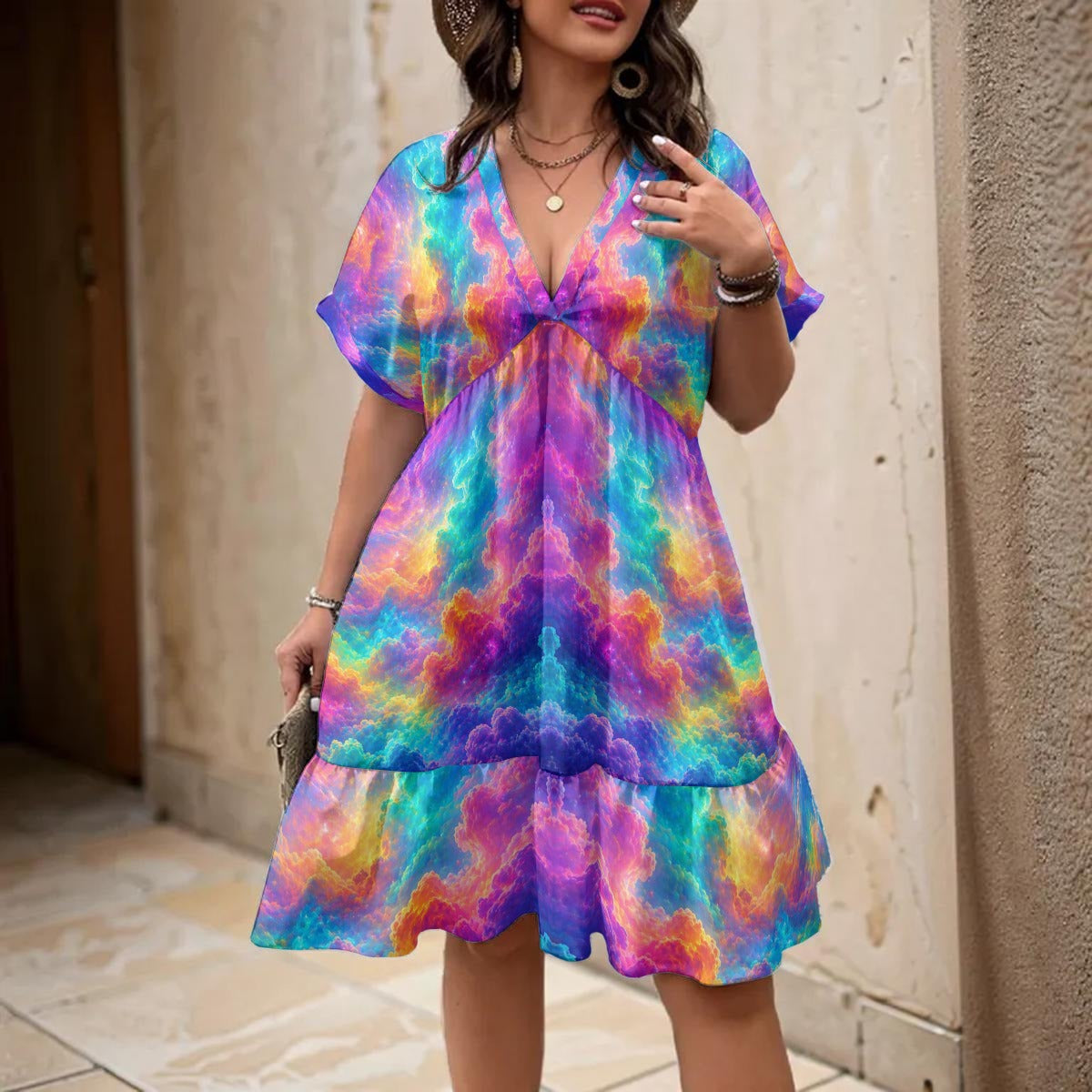 Women’s Floral V-Neck Short Sleeve Dress