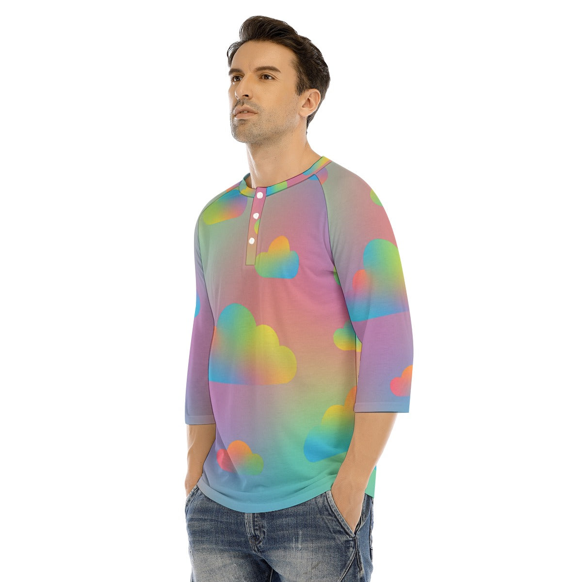 Men's Bracelet Sleeve T-shirt With Button Closure