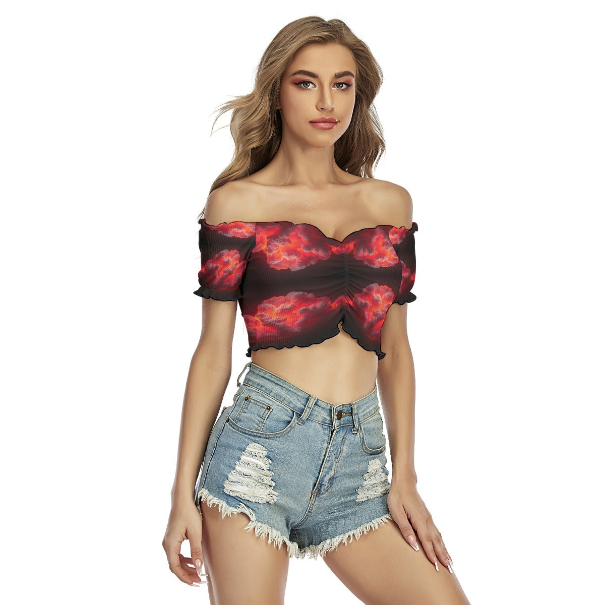 Women's One-shoulder Off-the-navel Short Sleeve T-shirt