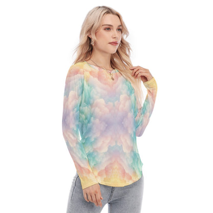Women's Raglan Sleeves U-Shaped Hem Long Sleeves Blouse