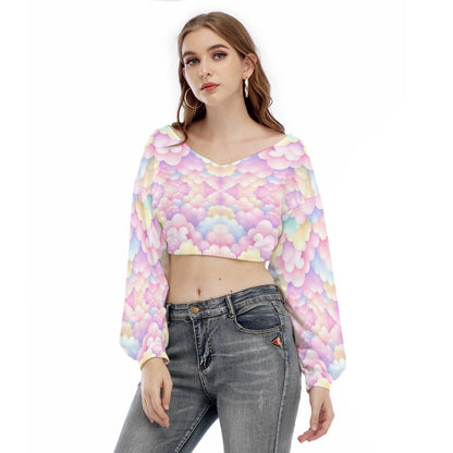 Women's V-neck Long Sleeve Cropped Sweatshirt