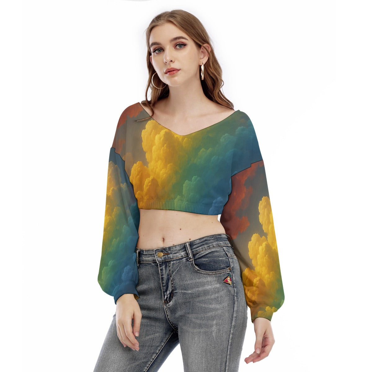 Women's V-neck Long Sleeve Cropped Sweatshirt