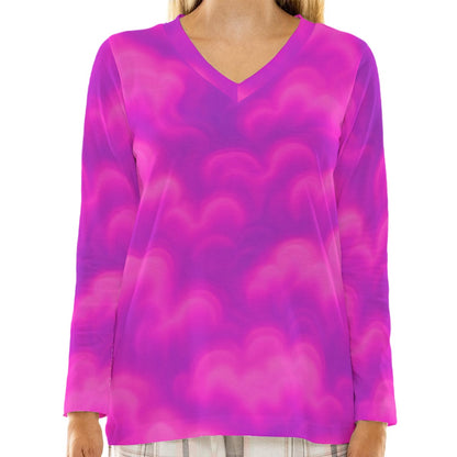 Women's Loose V-Neck T-Shirt With Long Sleeve